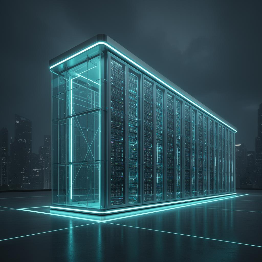 Data center de vidro futurista representando infraestrutura digital