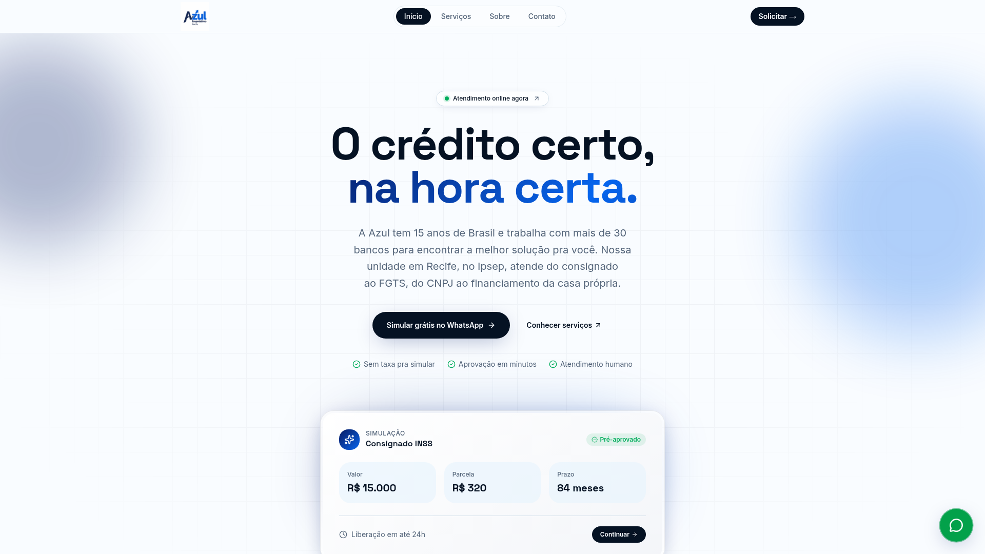 Projeto Azul Empréstimos criado pela Mindset Br